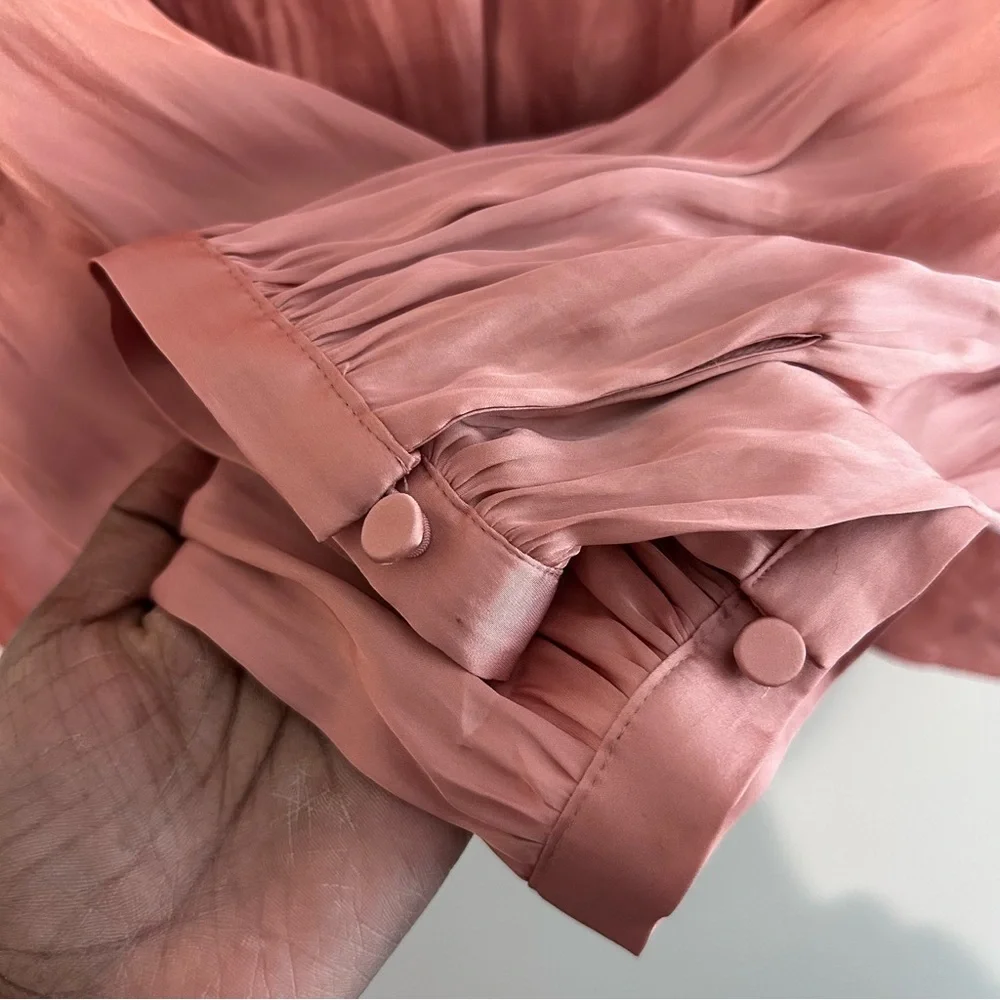 J Crew Ruffle Top Pink Size Medium Long Sleeve Drapey Romantic Feminine